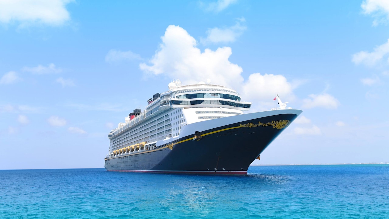 The Disney Cruise Line ship, Disney Fantasy, sails across the sea