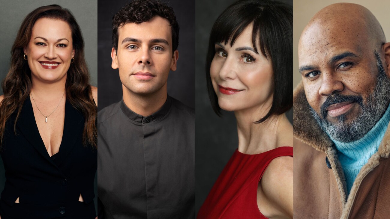 A collage of portraits featuring actors Ashley Brown, Ainsley Melham, Susan Egan and James Iglehart