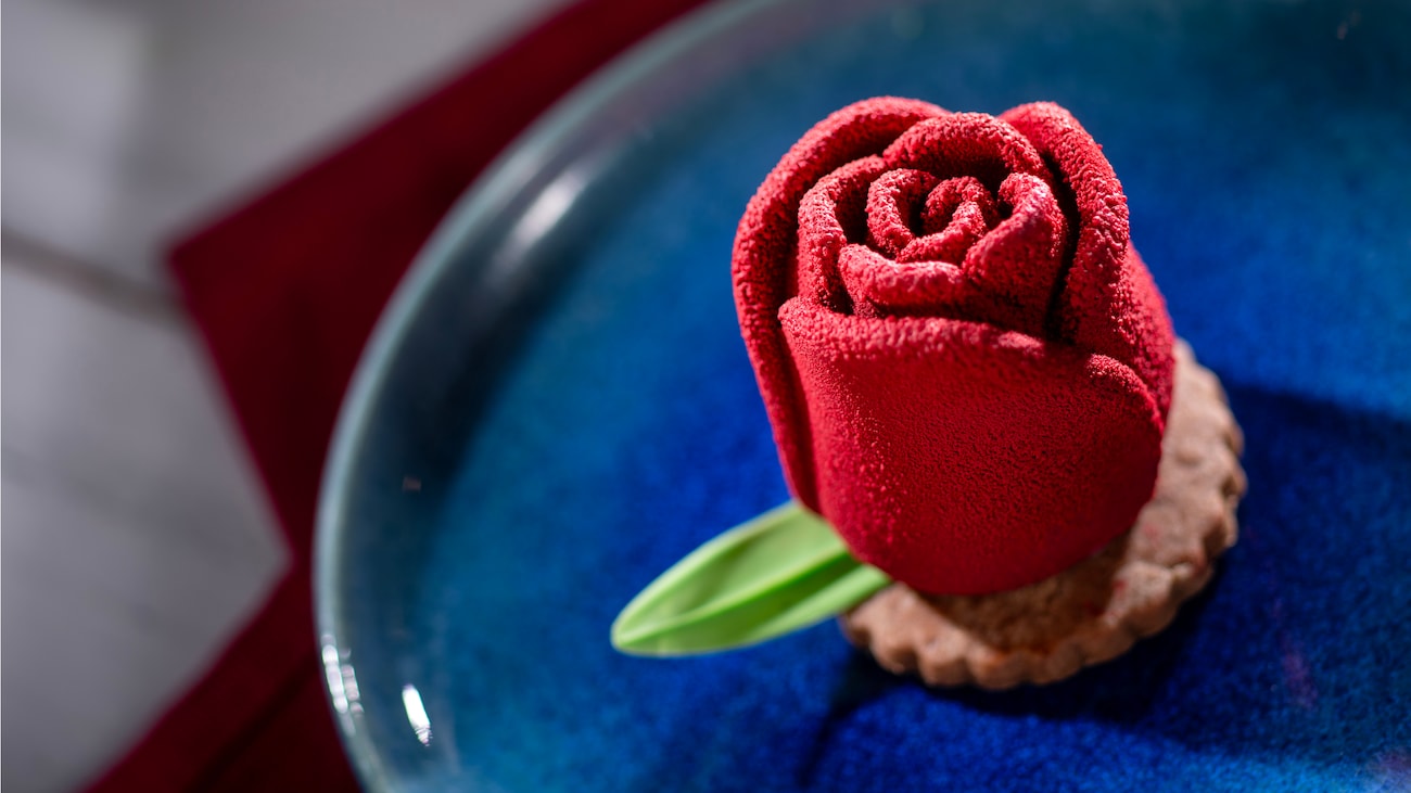 The Enchanted Rose mousse in the shape of a rose blossom