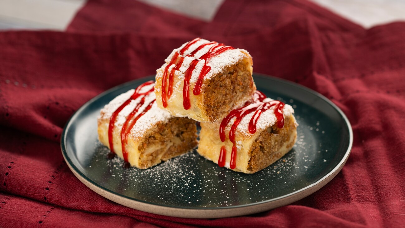 A plate with 3 portions of Rugalach pastry from L'Chaim Holiday Kitchen at the Epcot International Festival of the Holidays
