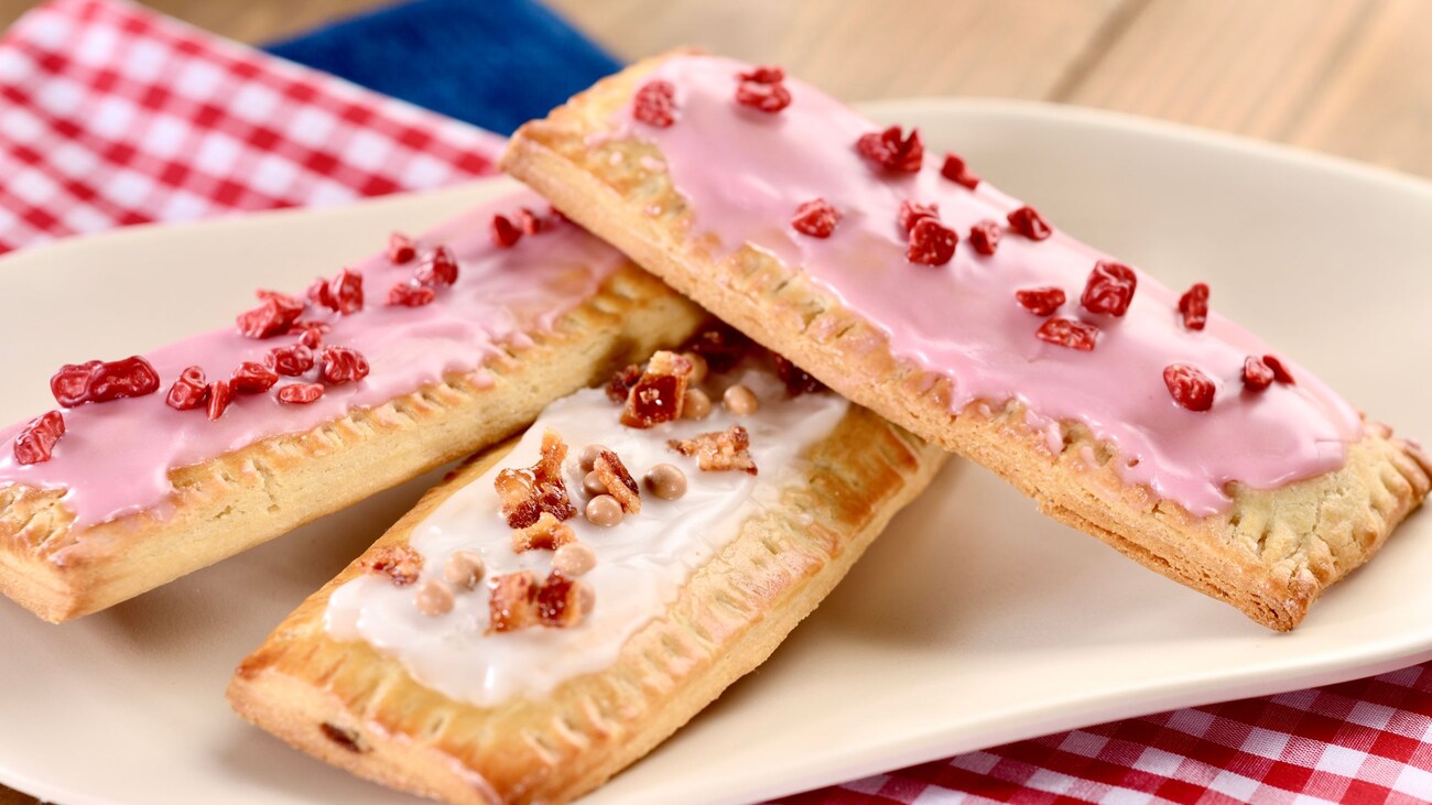 three pop tarts on displayed on a plate