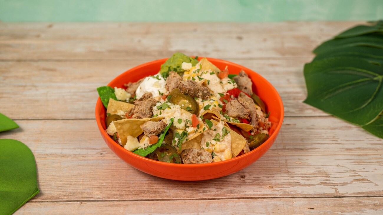 Nachos de carne-suína e milho do Leaning Palms, no Disney’s Typhoon Lagoon Water Park