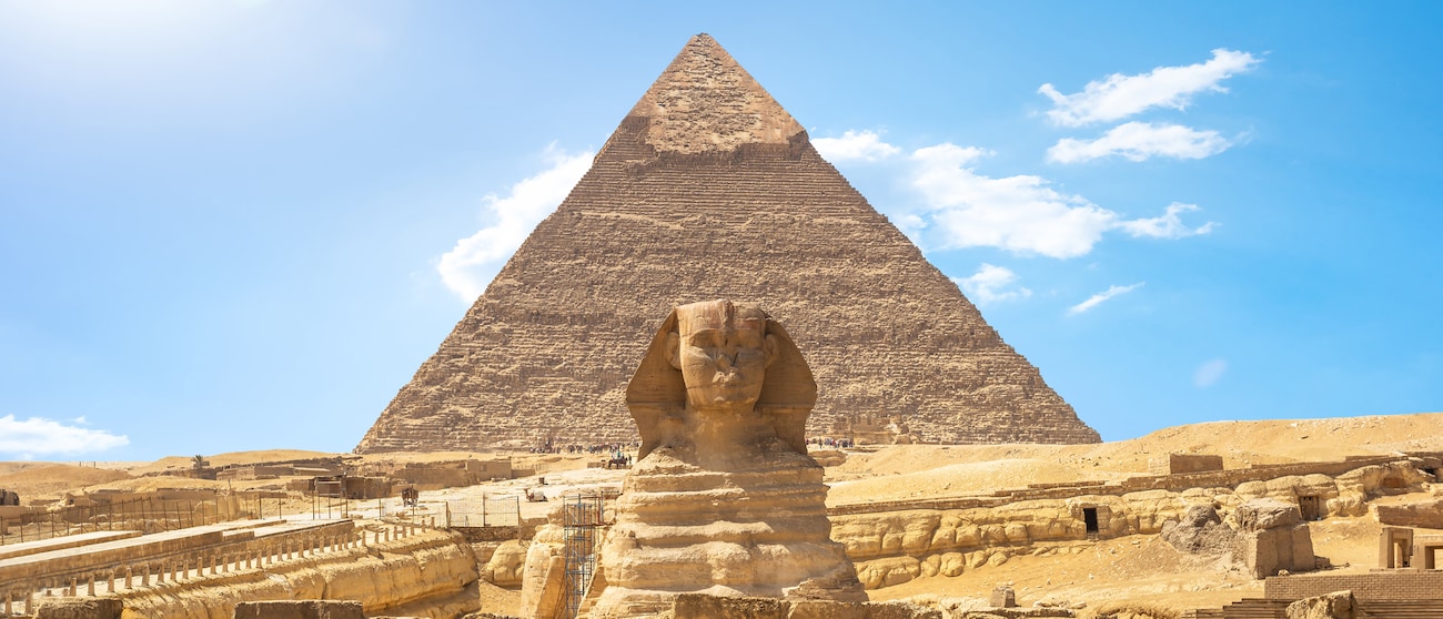 The Great Sphinx of Giza in front of the Pyramid of Khafra
