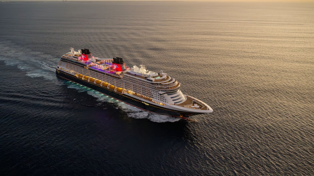 A Disney Cruise Line ship sailing on the open ocean