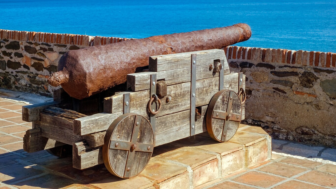 An antique canon in a historic coastal fort