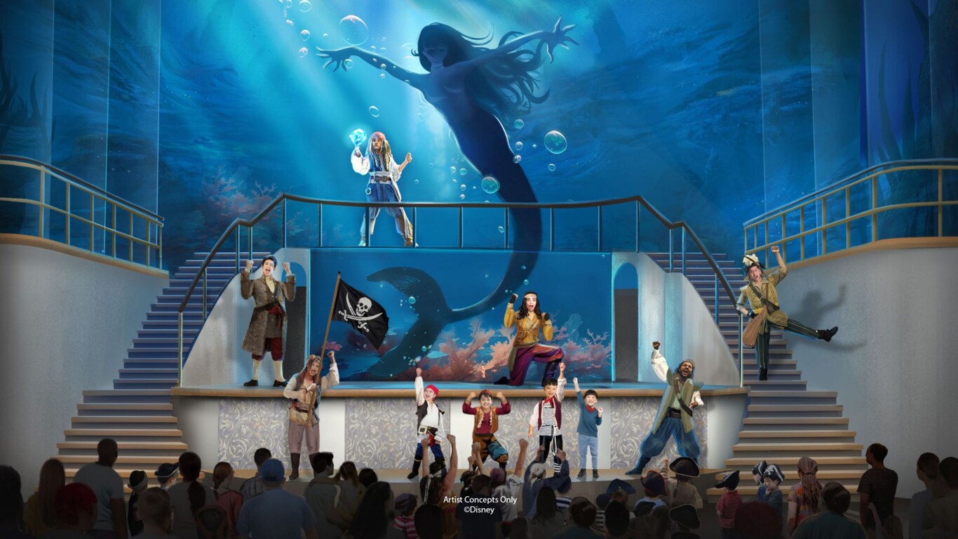 An artist rendering of the Jack Sparrow and the Siren Queen stage show