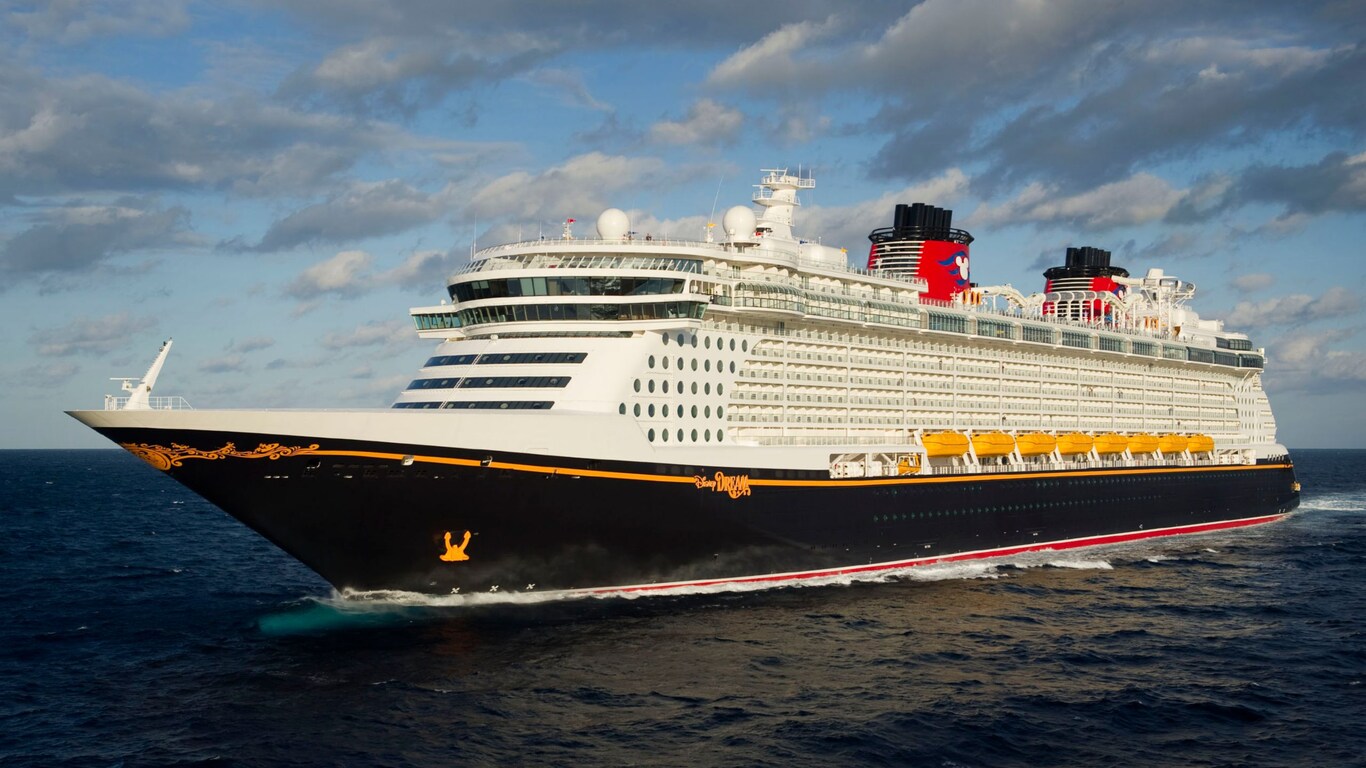 The Disney Fantasy cruise ship sailing open waters