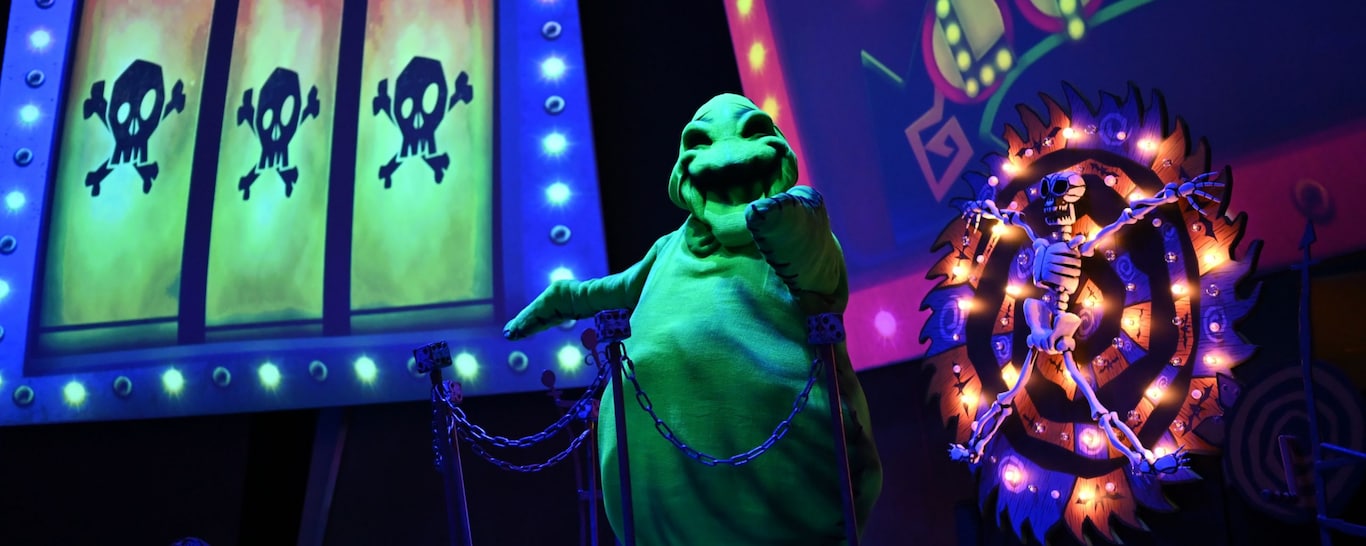 Oogie Boogie on stage at Oogie Boogie Bash at Disney’s California Adventure Park