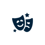 Un ícono de máscaras de comedia y tragedia con dos estrellas que representan el Entretenimiento