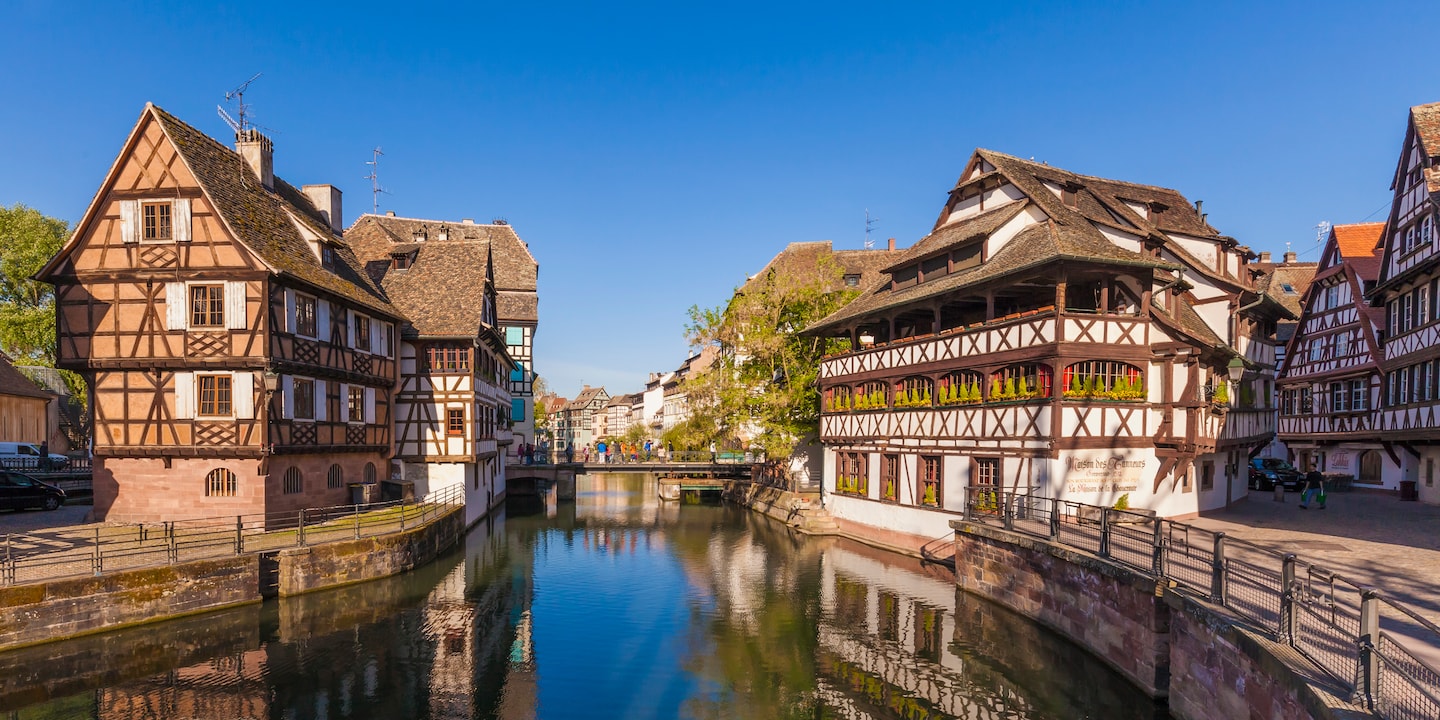 A waterway through the center of old Strasbourg, France