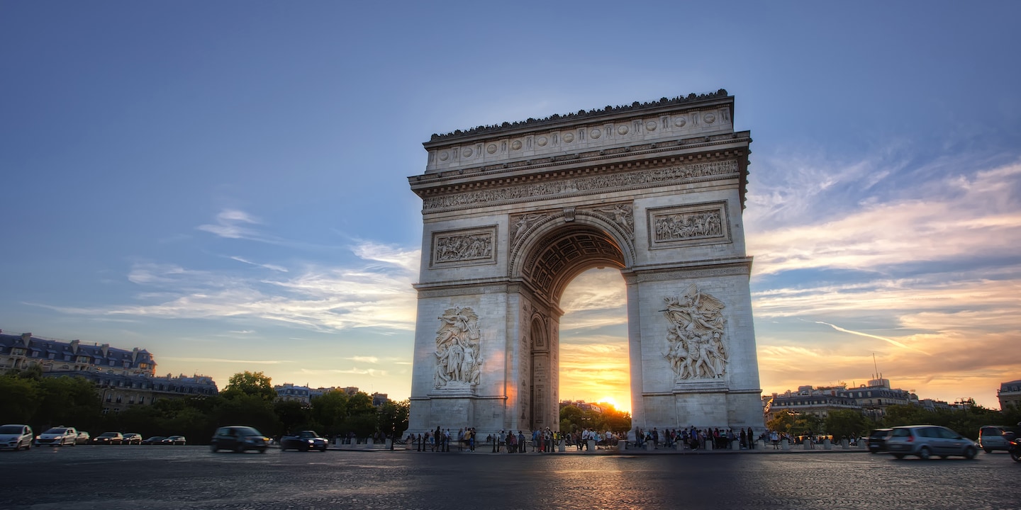 The Arc de Triomphe at sunset