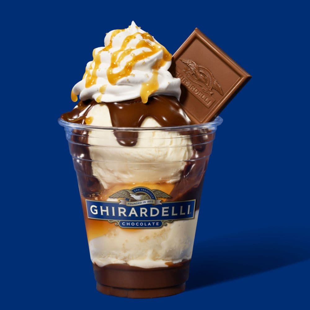Get that mix of salty and sweet when you order the Ocean Beach Sea Salt Caramel Sundae. slide 28 of 6 Vanilla ice cream topped with caramel sauce, hot fudge, sea salt and a sea salt caramel square