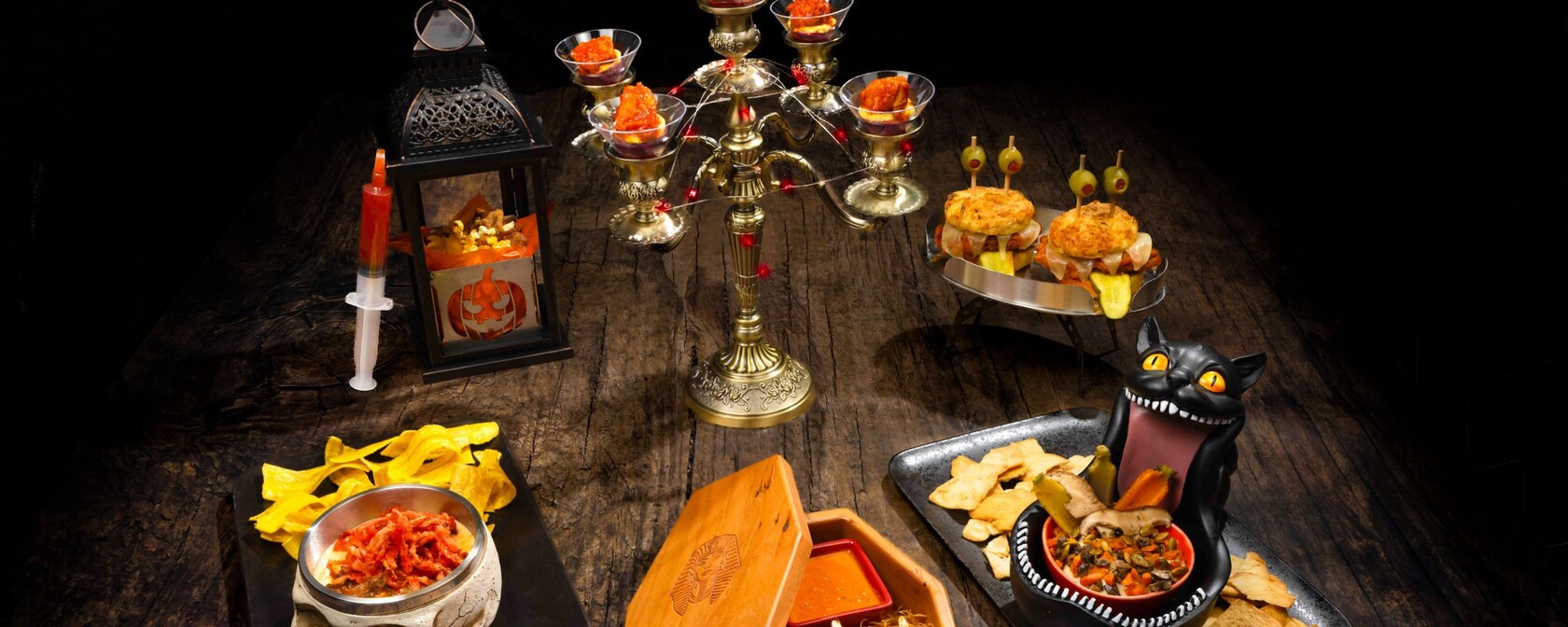 An assortment of Halloween themed food and beverages from Jock Lindsey's Hangar Bar