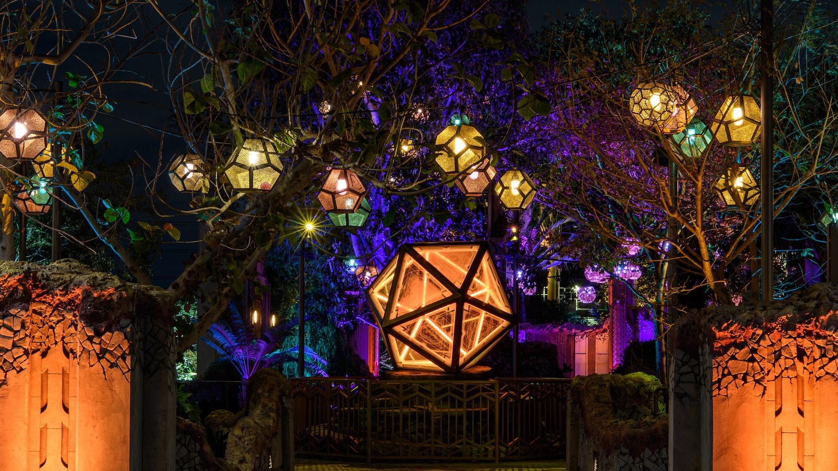 Ancient Sanctum lights at night