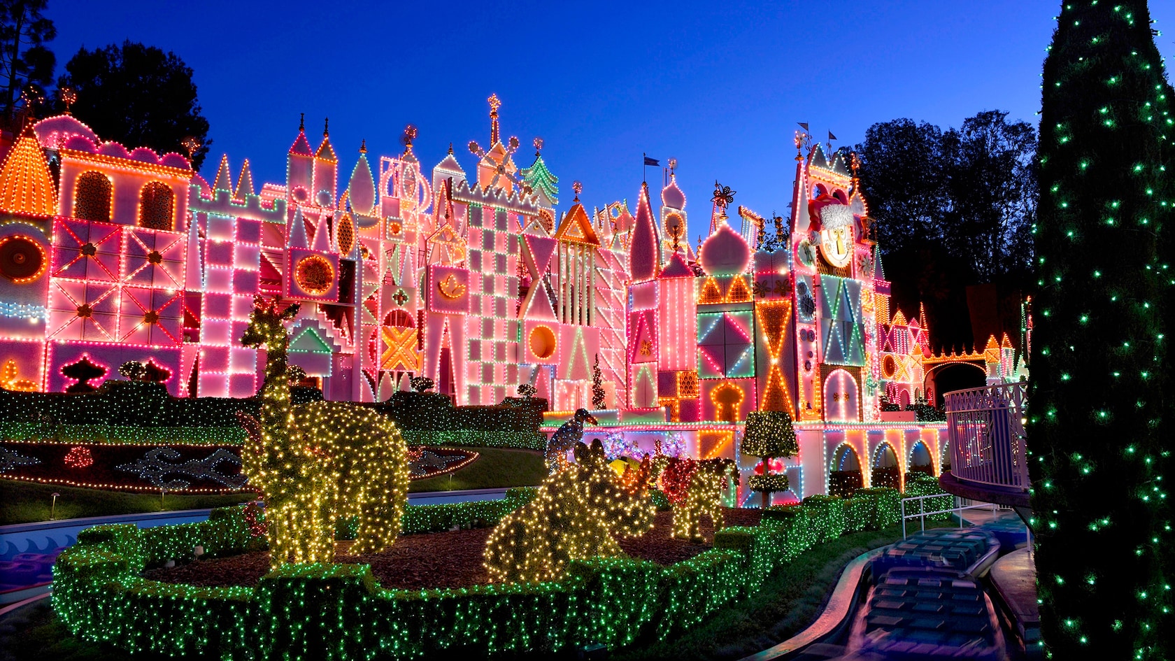 The It?s a small world attraction at Disneyland park decorated for the holidays