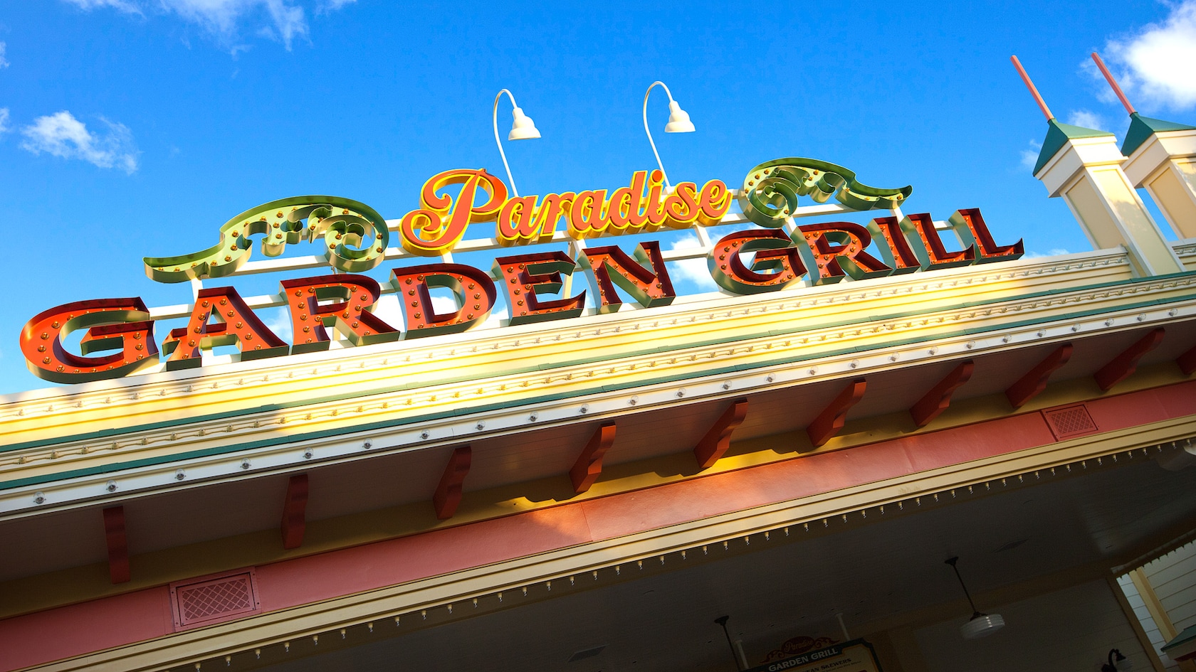 Sign for Paradise Garden Grill, a Disney California Adventure Mediterranean restaurant