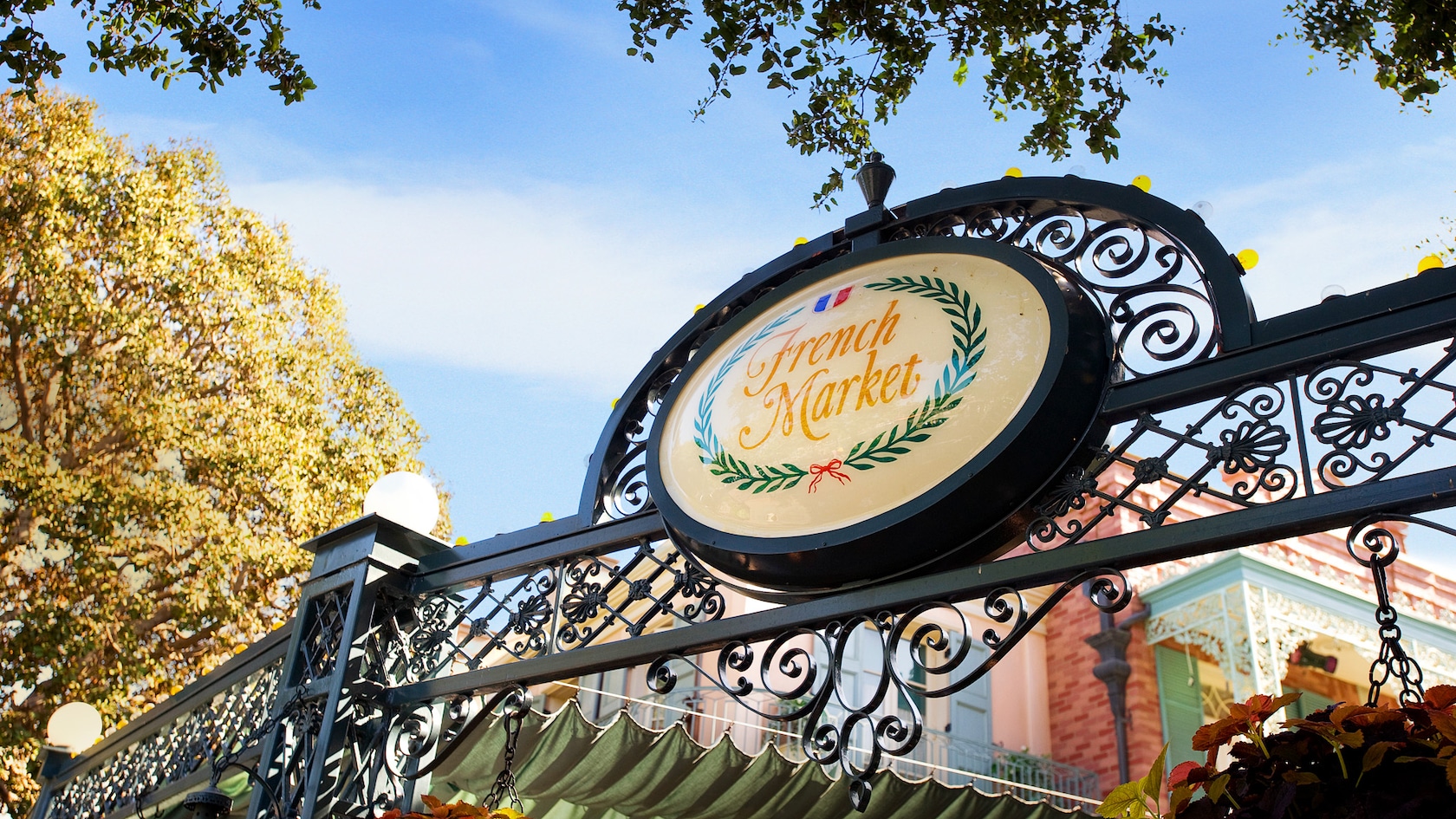 Ornate sign for French Market restaurant at Disneyland Park