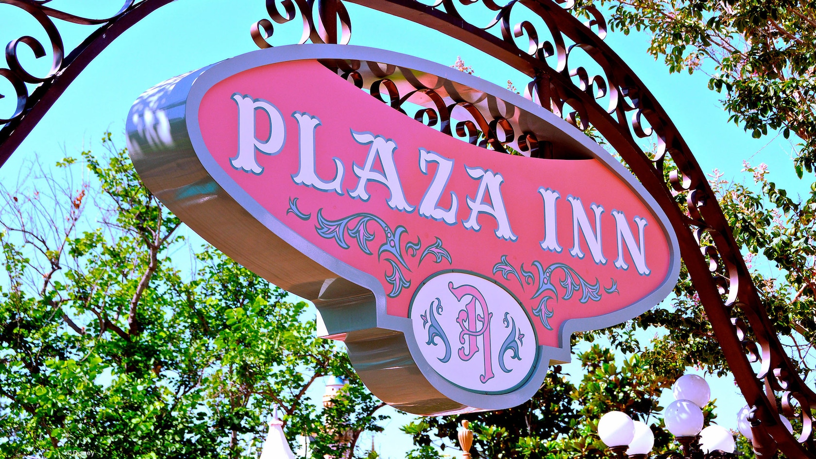 Plaza Inn entrance sign, Disneyland Park.