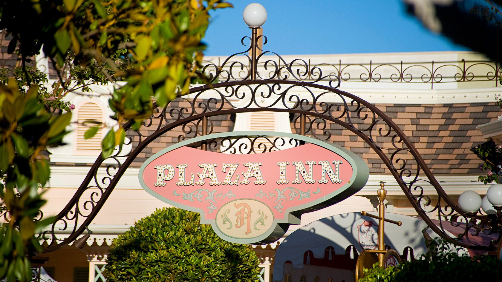 Plaza Inn entrance sign, Disneyland Park.