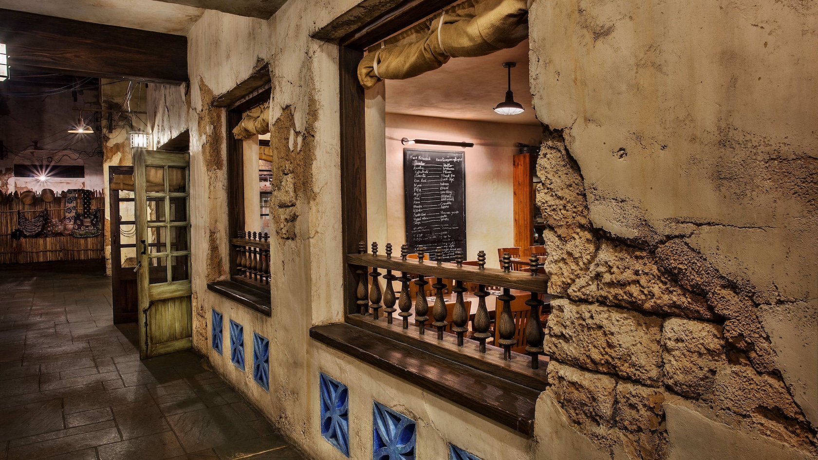 Stride from the buffet area—themed as an outdoor marketplace—into one of the dining rooms.