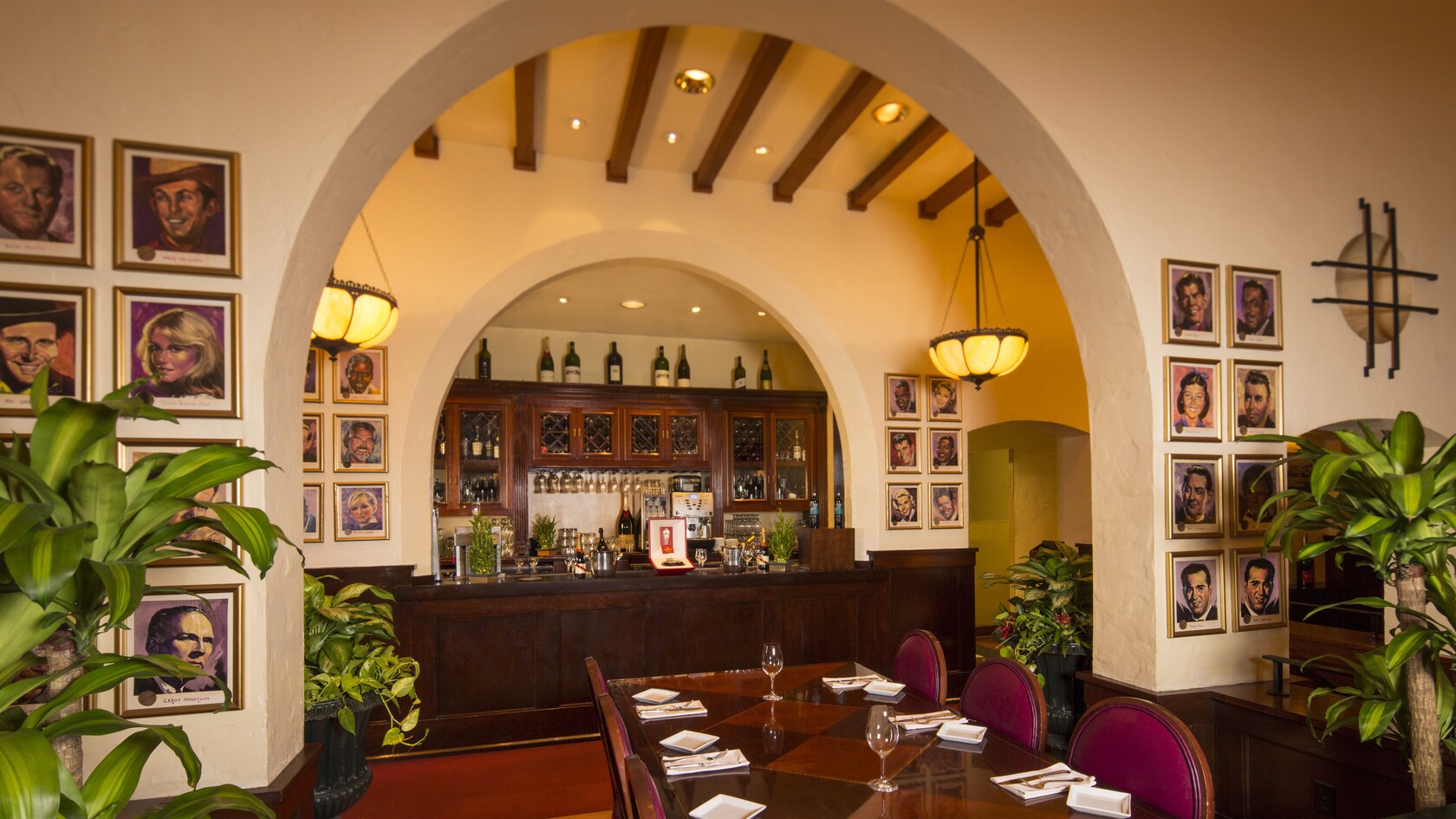 Interior view of dining room, looking toward the bar area