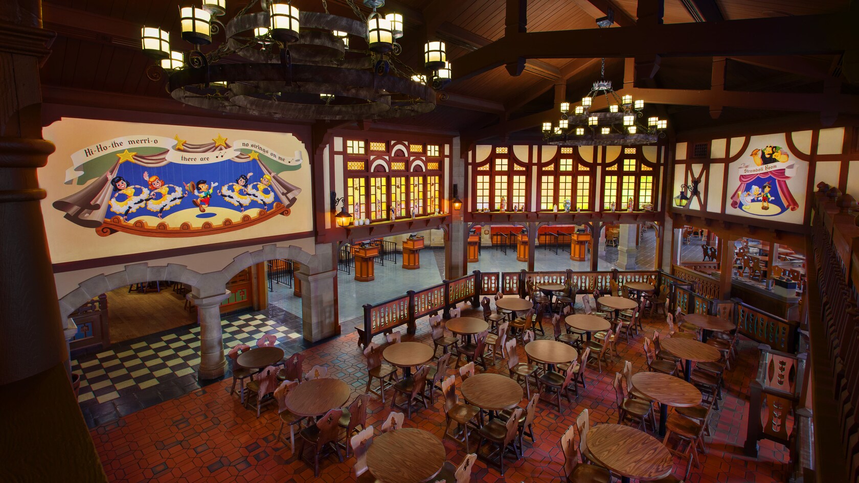 View from second level looking down on main dining floor