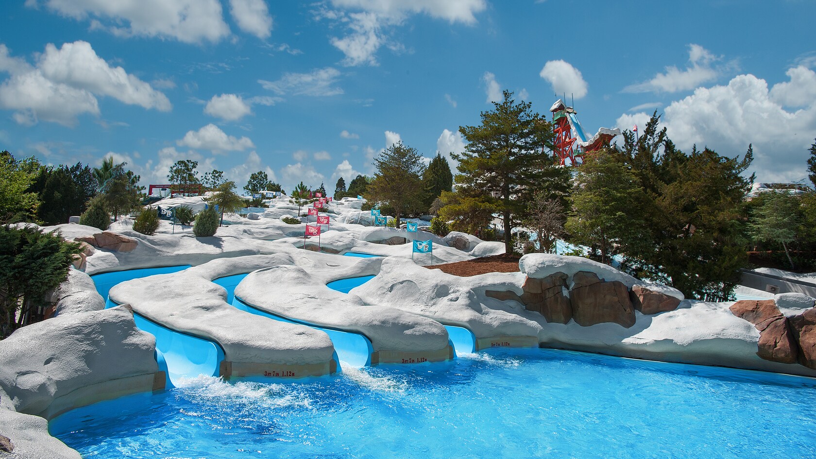 The winding Snow Stormers waterslides at Disney’s Blizzard Beach water park