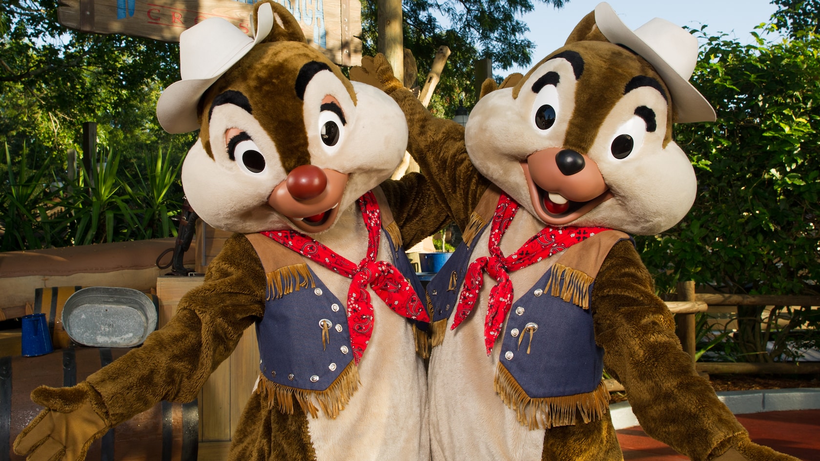 Chip 'n Dale in cowboy outfits at Meet Chip 'n Dale near The Diamond Horseshoe