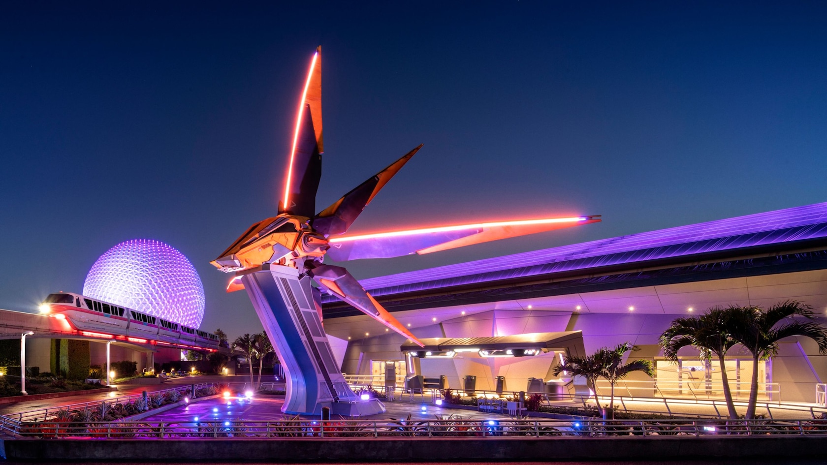 The Nova Corps Starblaster spacecraft outside Guardians of the Galaxy: Cosmic Rewind at Epcot