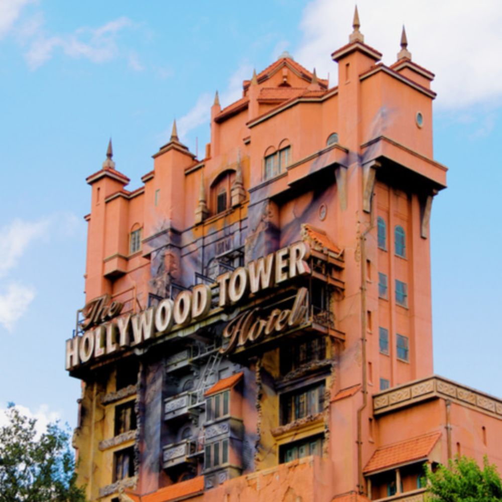 The exterior of The Hollywood Tower Hotel at Disney's Hollywood Studios theme park in Florida
