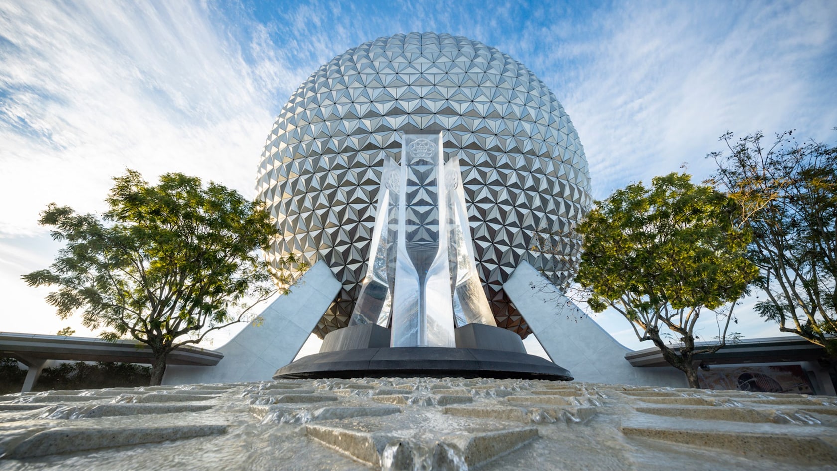 The Fountain of Nations in front of Spaceship Earth at Epcot