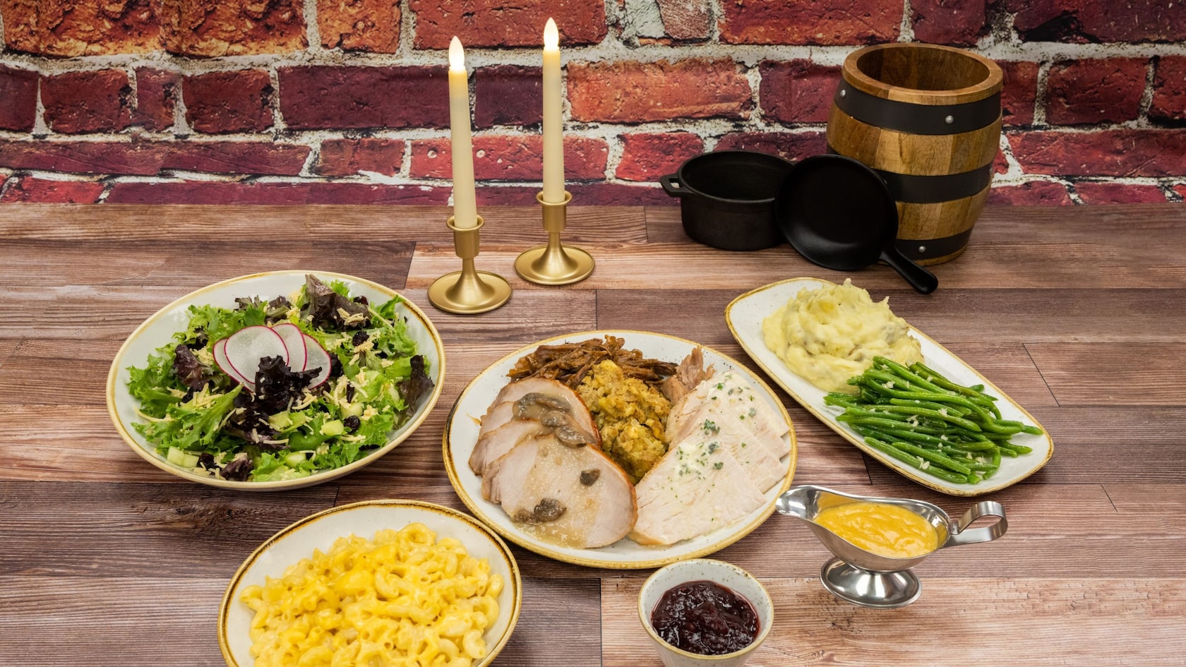 The Patriot's Platter from Liberty Tree Tavern with turkey, pot roast, pork, mashed potatoes, vegetables, herbed stuffing and mac and cheese
