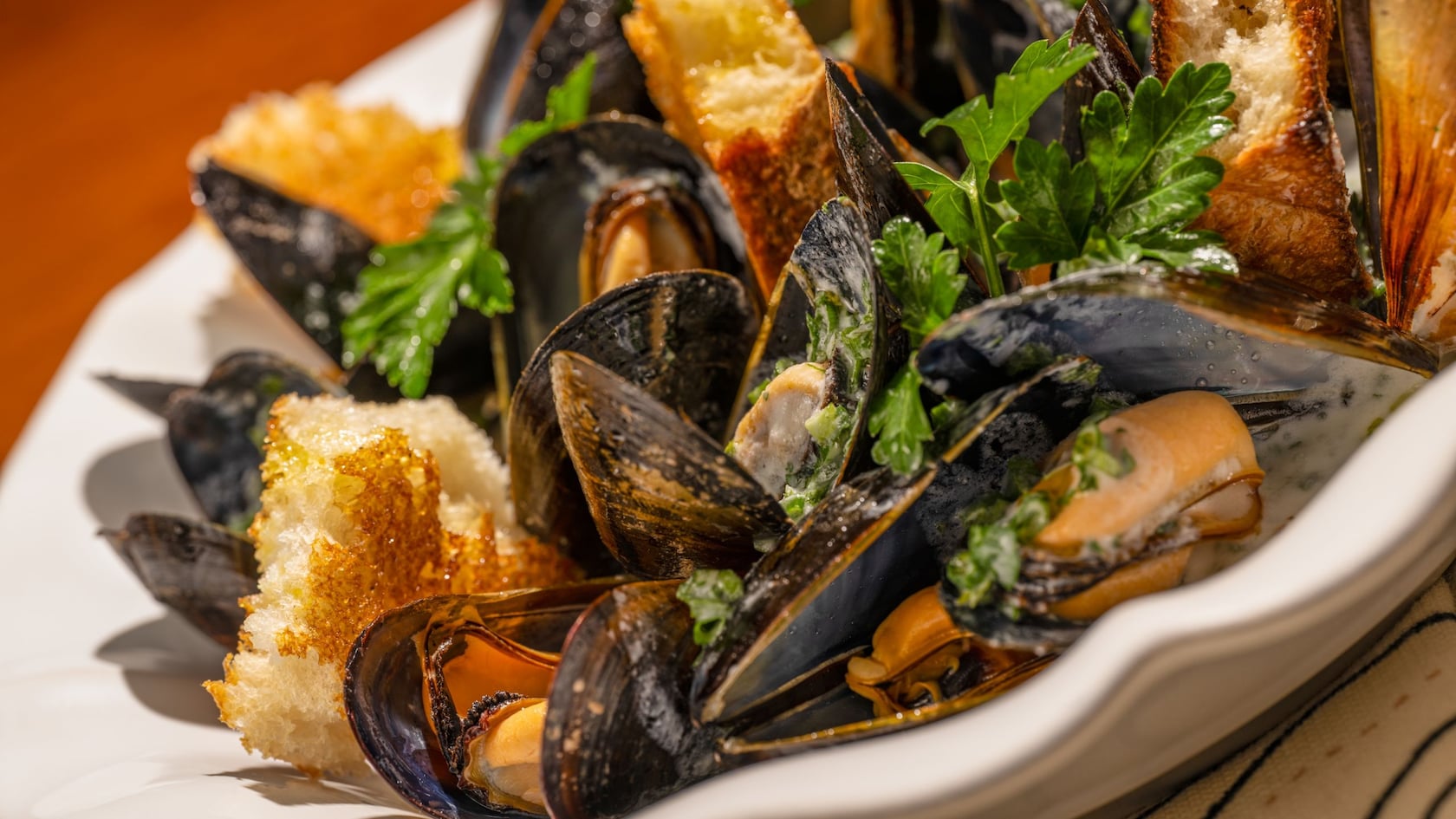 A plate of Prince Edward Island Mussels from Le Cellier Steakhouse in Epcot
