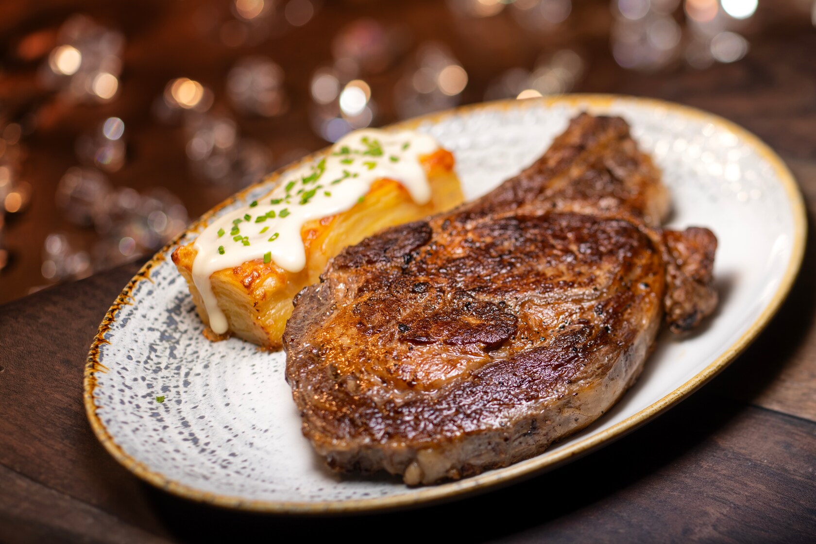 A 22 ounce Prime Angus Bone In Rib Eye steak from Yachtsman Steakhouse