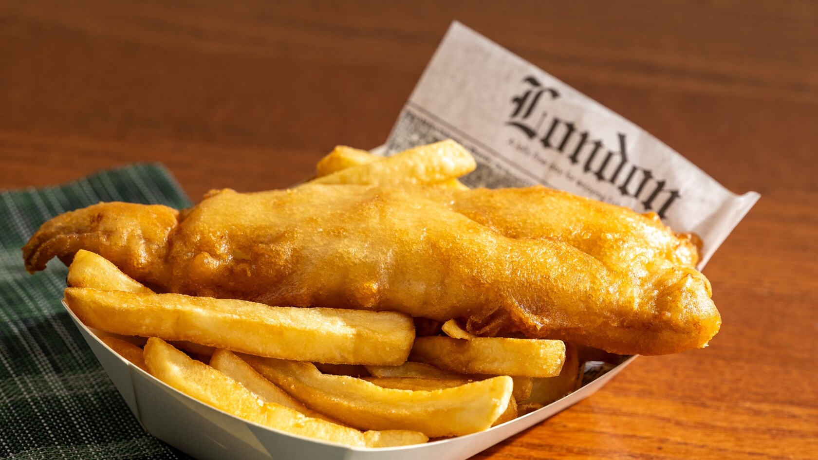 A basket of Beer Battered Fish & Chips from Yorkshire County Fish Shop at Epcot