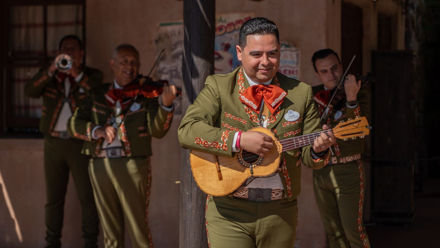 A group of musicians play instruments in the Mexico Pavilion at EPCOT