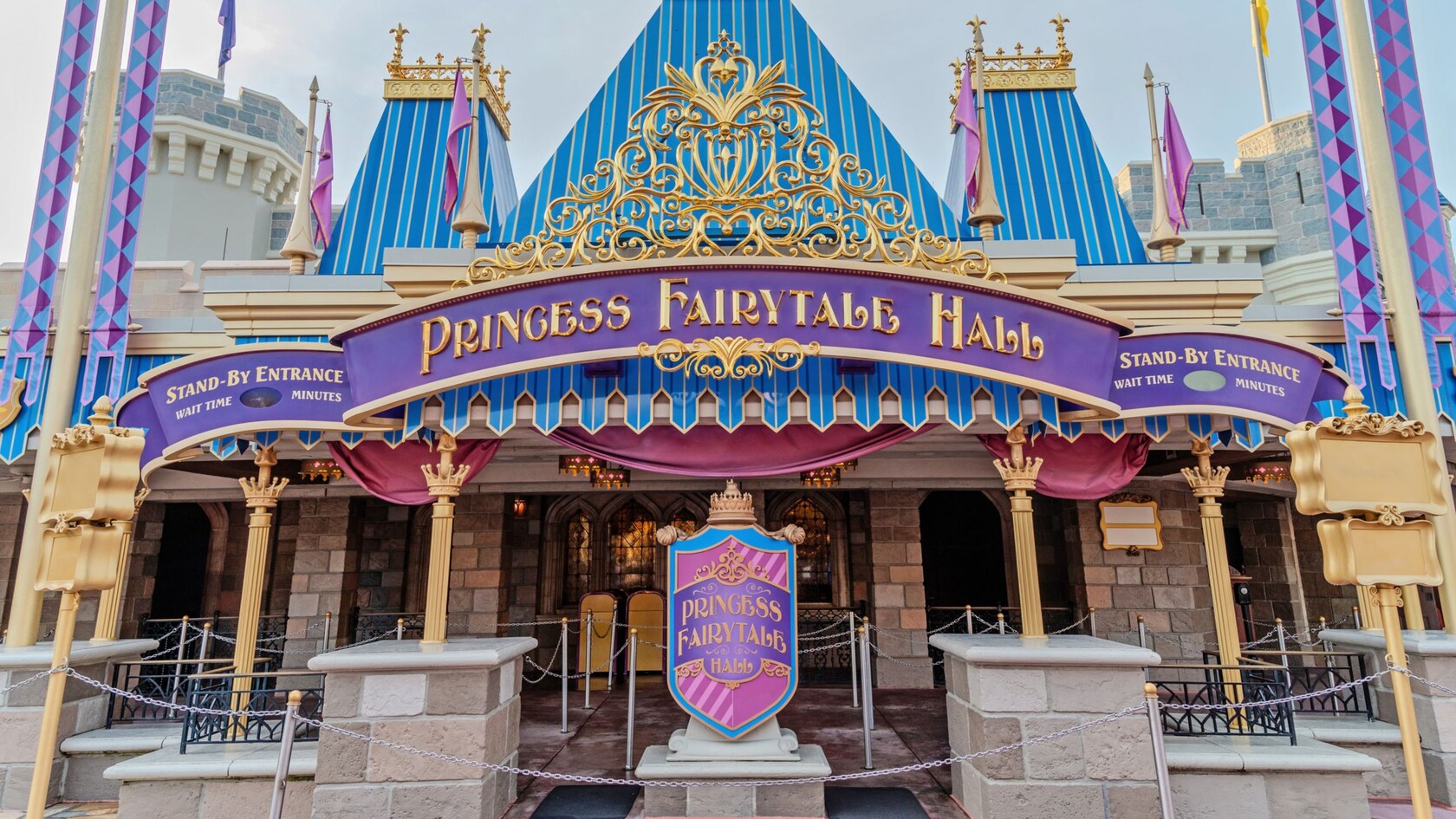 The entrance to Princess Fairytale Hall in Magic Kingdom park