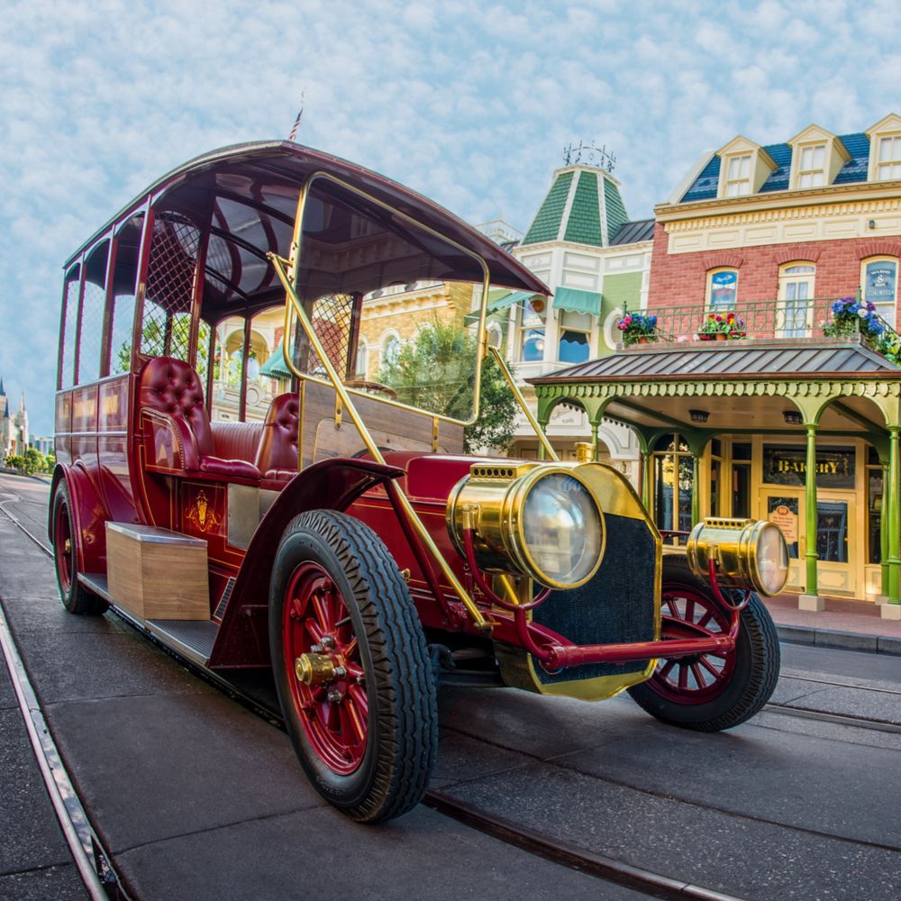 A jitney driving down Main Street, USA	