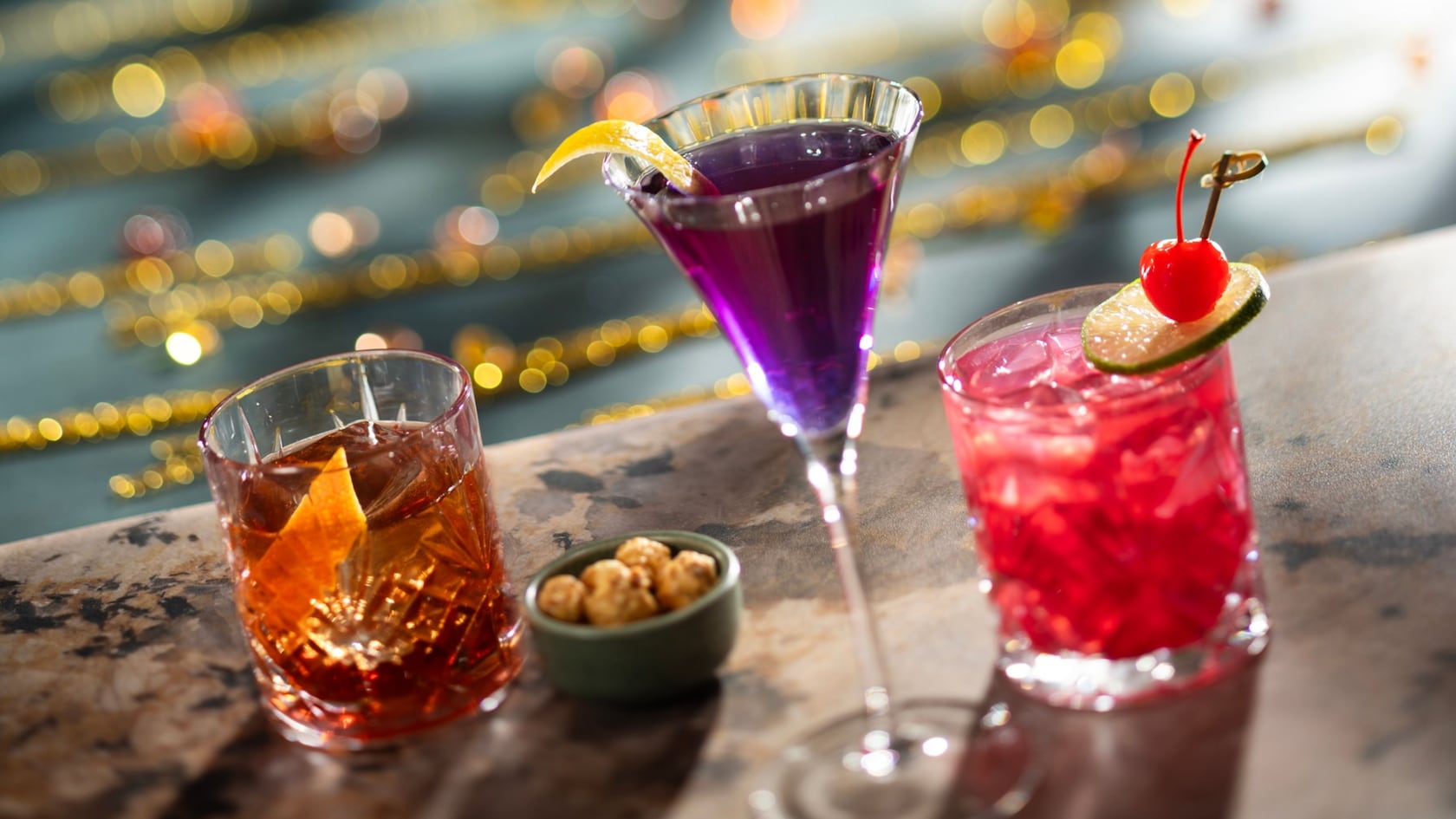 A trio of specialty cocktails from Hurly Burly at Disney’s Boardwalk
