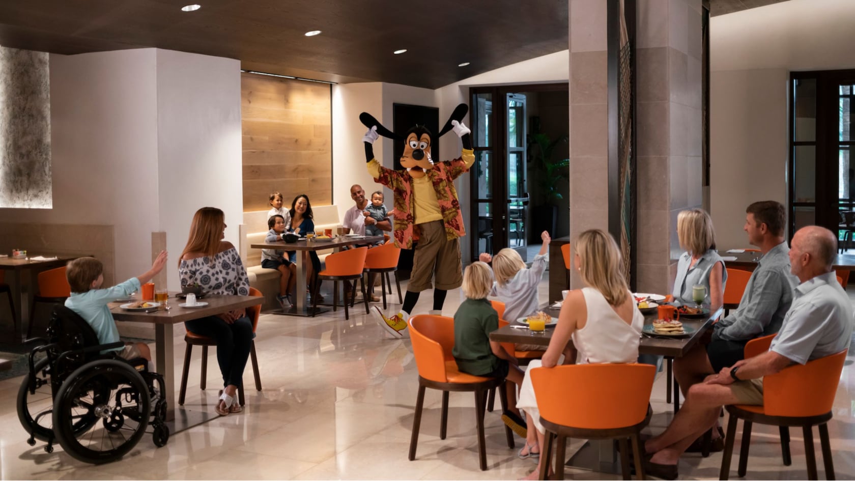 Goofy entertaining families dining in Ravello at the Four Seasons Resort Orlando