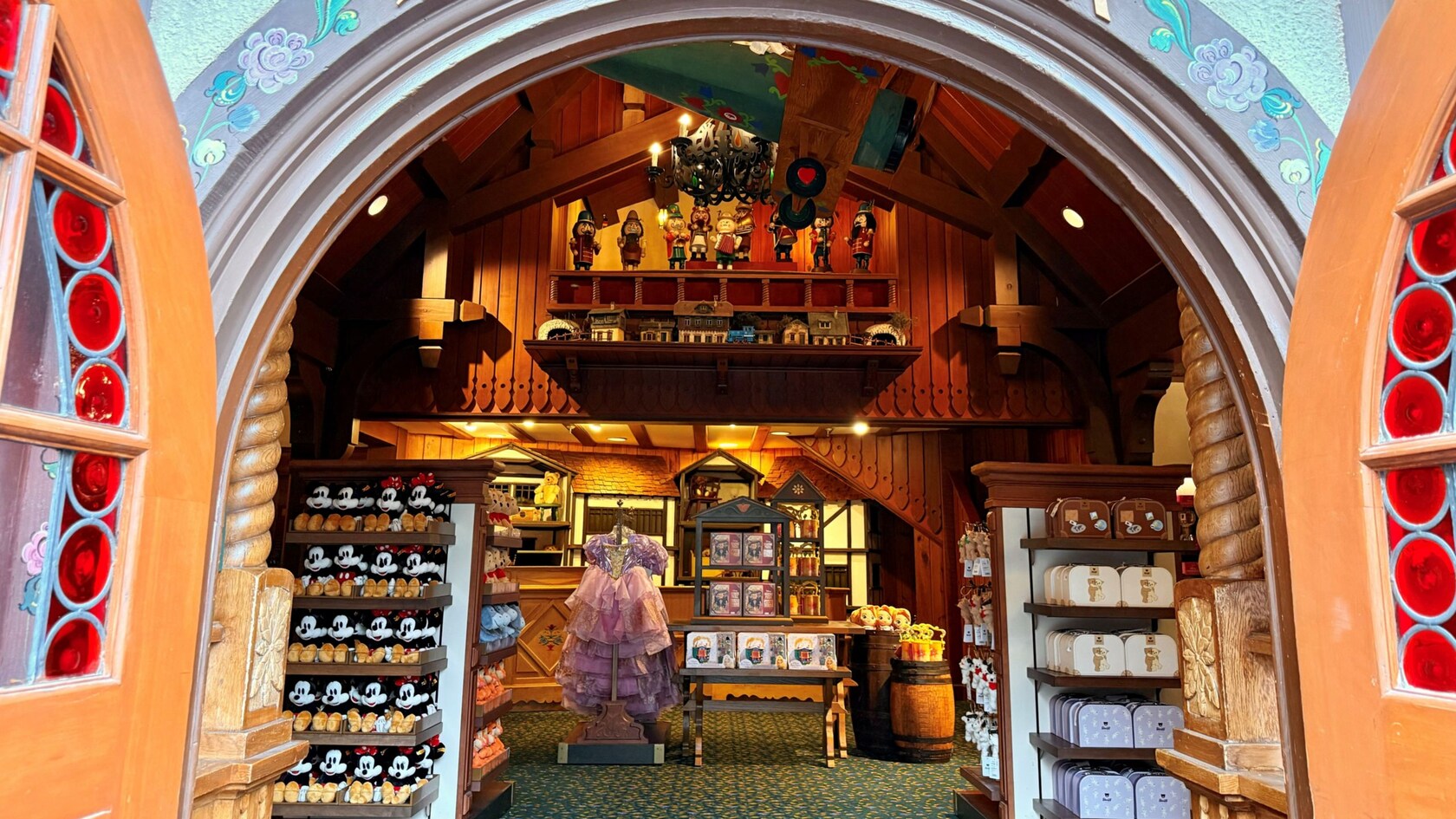 Gothic style doors framing the entrance to Der Teddybar gift shop in the Germany Pavilion at Epcot
