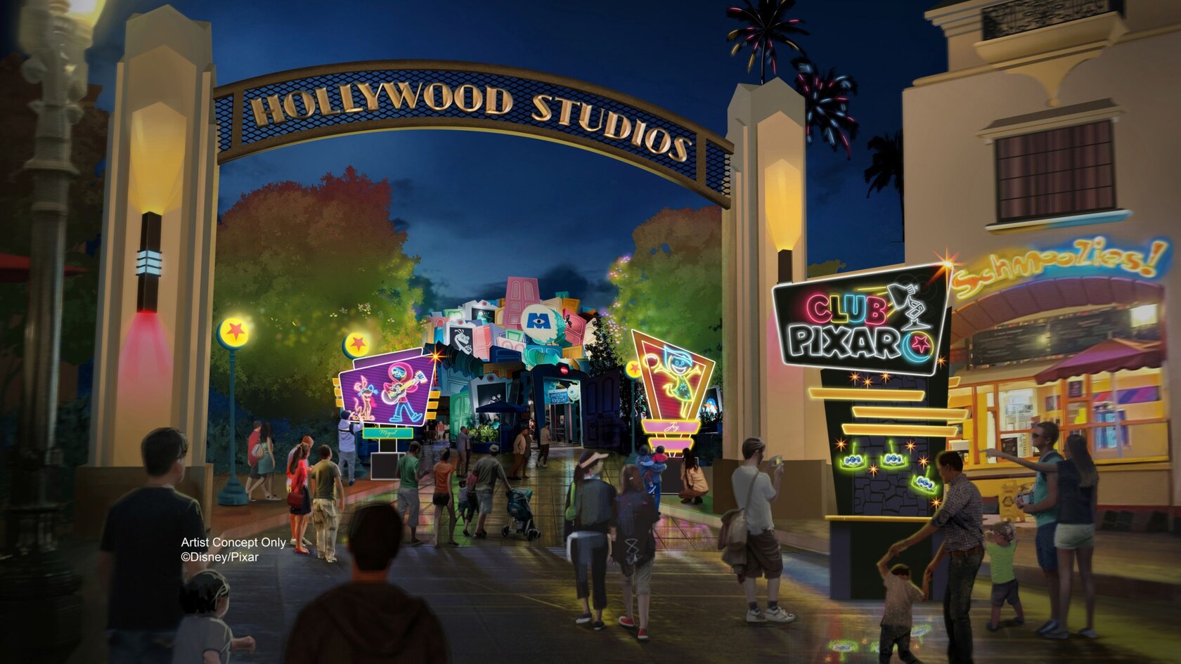 People at the entrance of Club Pixar in Disney's Hollywood Studios