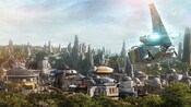 Une navette spatiale arrive pour un atterrissage à Star Wars: Galaxy's Edge Une navette spatiale arrive pour un atterrissage à Star Wars: Galaxy's Edge