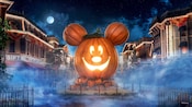 Giant Mickey Pumpkin on Main Street U.S.A., during Halloween Time at the Disneyland Resort. 