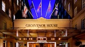 Five international flags fly above the entrance of the JW Marriott Grosvenor House