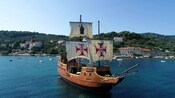A galleon style boat sailing near the Dalmatian coast