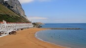 A beach resort next to the Rock of Gibraltar