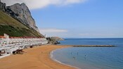 A beach resort next to the Rock of Gibraltar
