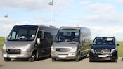 A late-model minibus, minivan and sedan