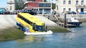A Hippo trip amphibious bus driving into the harbor